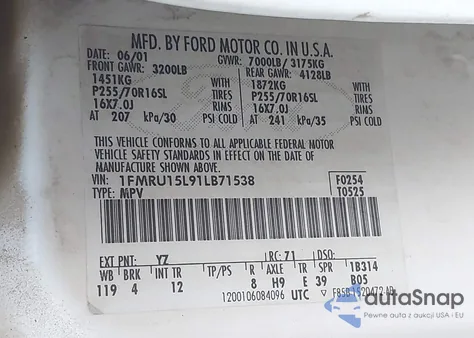 2001 Ford Expedition Xlt from USA, damaged, VIN 1FMRU15L91LB71538